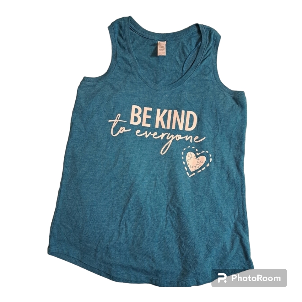 Be Kind to Everyone Autism Awareness Teal Blue Racerback Tank Top Ladies Sz M